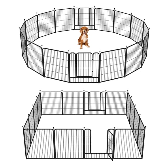 Barebones 16-Panel Portable Dog Playpen, Heavy-Duty Metal Pet Fence with Doors for Indoor and Outdoor Use, 32" High