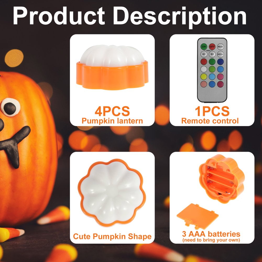 Litake Lumières Citrouille Halloween, 6PCS Jack O' Lanterne LED Avec Télécommande Et Minuterie Blanc Chaud Bougies Sans Flamme Alimentées Par Piles Pour Citrouille Halloween Décoration