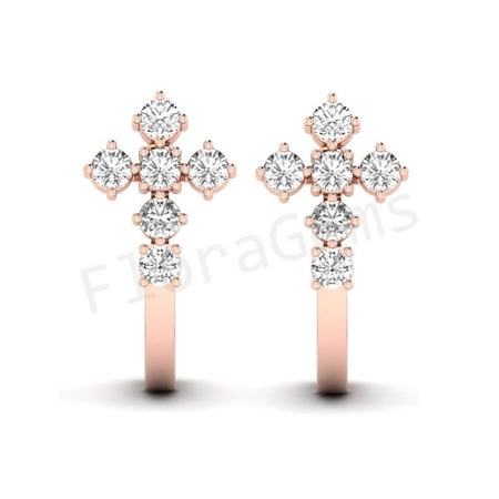 Cross Earring for Women Hypoallergenic Jewelry VVS1 White Diamond 925 Sterling Silver 14K Rose Gold Plating