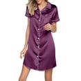 thumbnail image 2 of Liuchenyi Night Shirts for Women Under $10 Button Down Sleepshirt Short Sleeve Nightshirt Boyfriend Pajamas V Neck Nightdress Dark Purple M, 2 of 9
