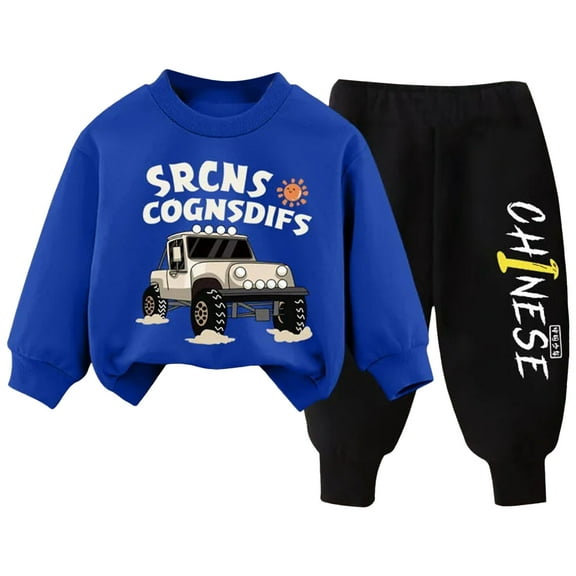 Caqnni Toddler Baby Boy 2 Piece Outfit Set Long Sleeve Sweatshirt Tops Casual Pants Spring Fall Clothes Fall Winter Set for 0 6 12 18 24 M 1t 2t 3t 4t 5t 6t,3-4 Years,Blue