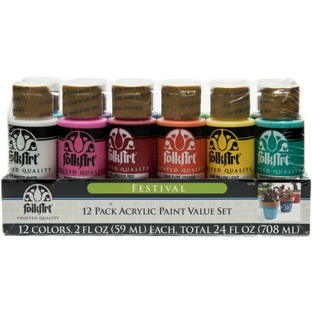 - FolkArt Matte Finish Acrylic Paint Colors Value Set 12 Pack by Plaid, Festival, 2 oz
