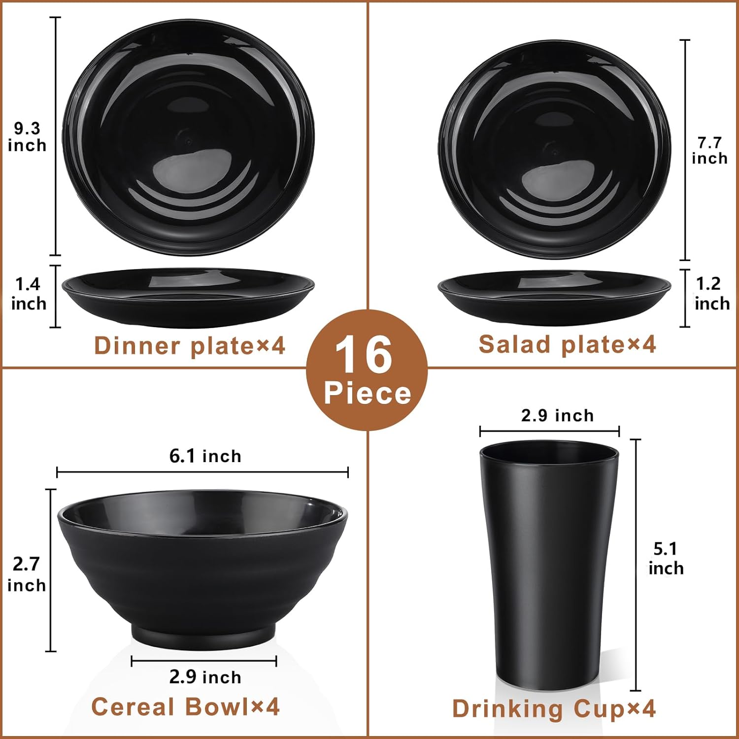 Bestdin Black 16-Piece Plastic Dinnerware Set for 4 photo 2