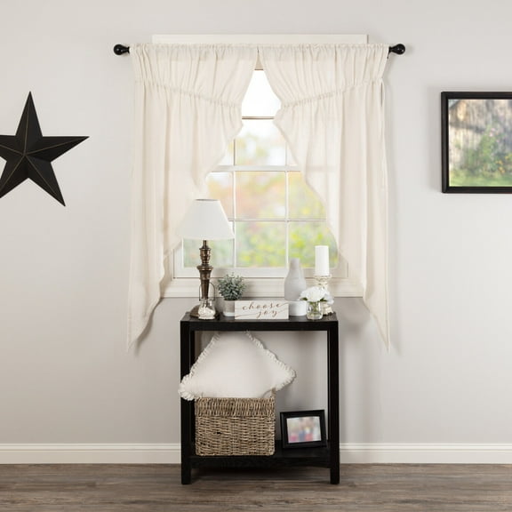 Cozy and Elegance - Farmhouse 63"x36"x18" Prairie Panel Pair Creme Rod Window Curtains