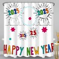 thumbnail image 1 of Vibrant 2025 Happy New Year Shower Curtain Colorful Hand-Drawn Design with Sunbursts & Stars, 1 of 4