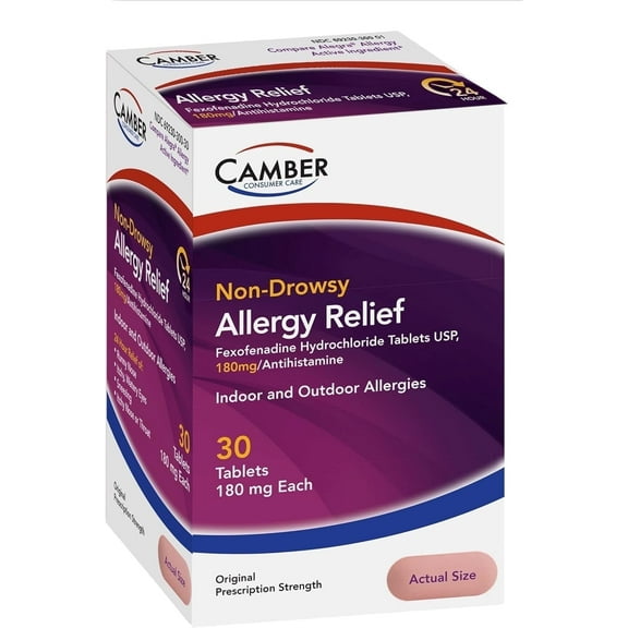 Camber Consumer Fexofenadine Hydrochloride Antihistamine Tablets 180mg, 30 Count