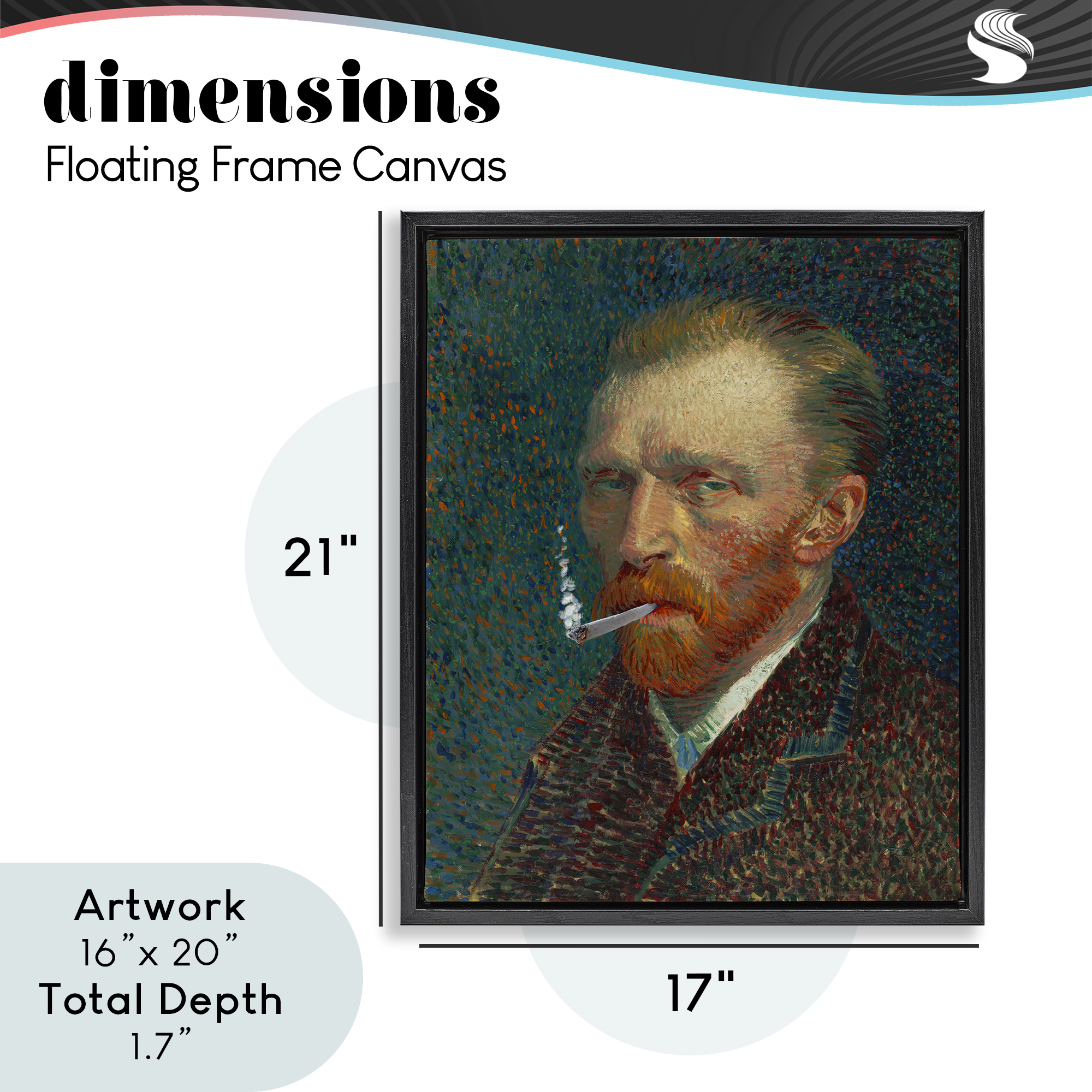 Van Gogh Portrait with Smoke Black Framed Floater Canvas Wall Art, design by Masters Redux
