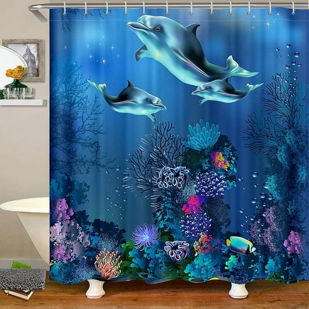 Dolphin Shower Curtain, Underwater World Bath Curtain, Deep Sea Fish ...