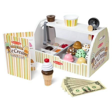 UPC: 0000772092869 | Melissa & Doug Wooden Scoop and Serve Ice Cream Counter (28 pcs) – Play Food and Accessories