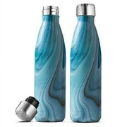 Triple Insulated Stainless Steel Water Bottle (set of 2) 17 Ounce, Sleek Insulated Water Bottles, Keeps Hot and Cold, 100% LeakProof Lids, Sweat Proof Water Bottles, Great for Travel, Picnic& Cam
