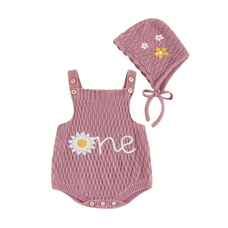 

REDWOON Baby Sweaters Romper Overalls 1st Birthday Embroidered Jumpsuits Hat