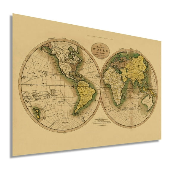 1795 Map of the World - Vintage Map Wall Art - Beautiful Wall Decor - Large Vintage World Map - Vintage World Map Poster - Vintage Old World Map (Tan)