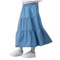 thumbnail image 7 of Miluxas Girl's Summer Long Flowy Skirt - Boho High Waist A-Line Maxi Skirt Light Blue 15-16 Years, 7 of 7