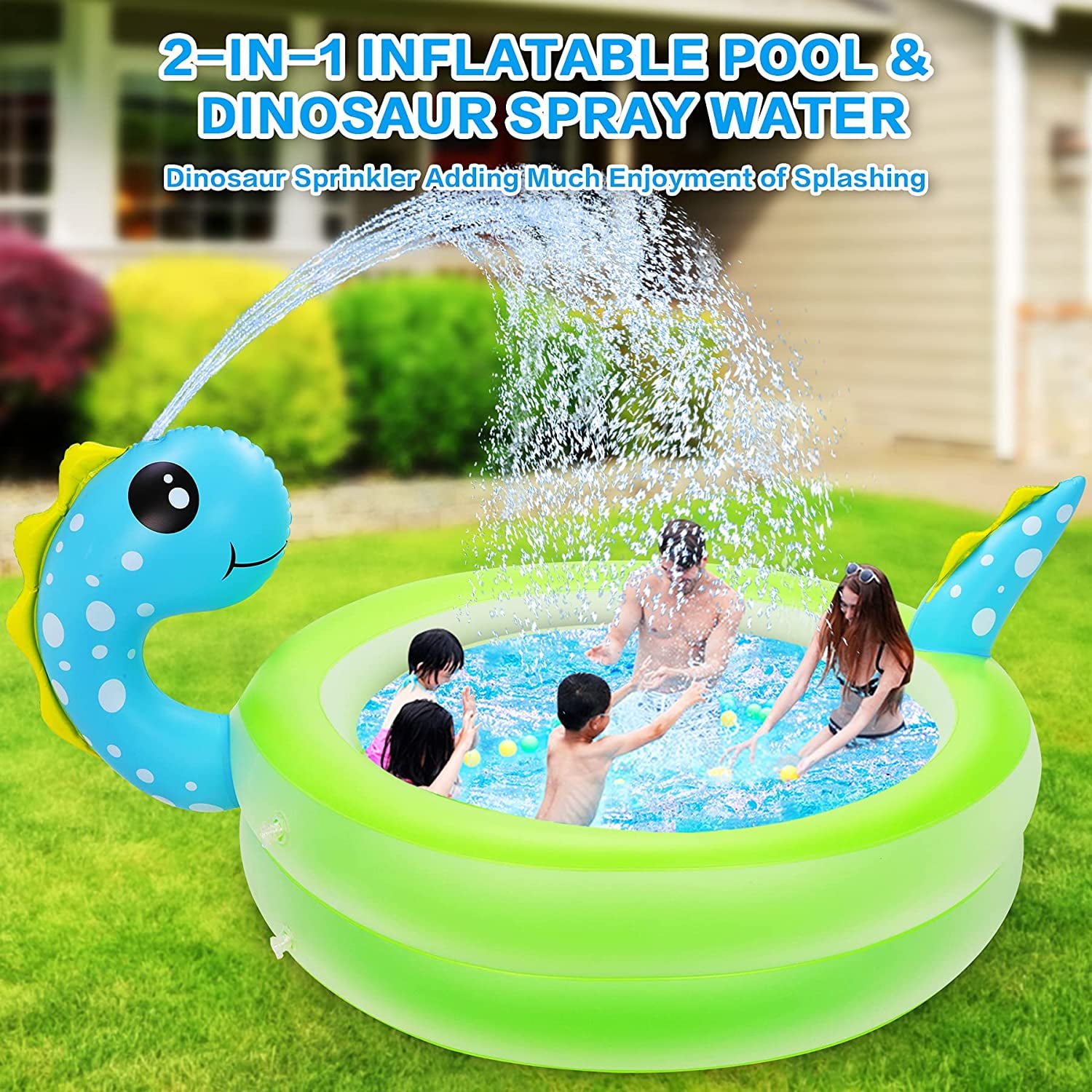 Lunvon Inflatable Swimming Pool for Kids Kiddie Pool for Age 3+ Upgrade Green Size 70 X 25 Dinosaur Pool Sprinkler Water Toys 