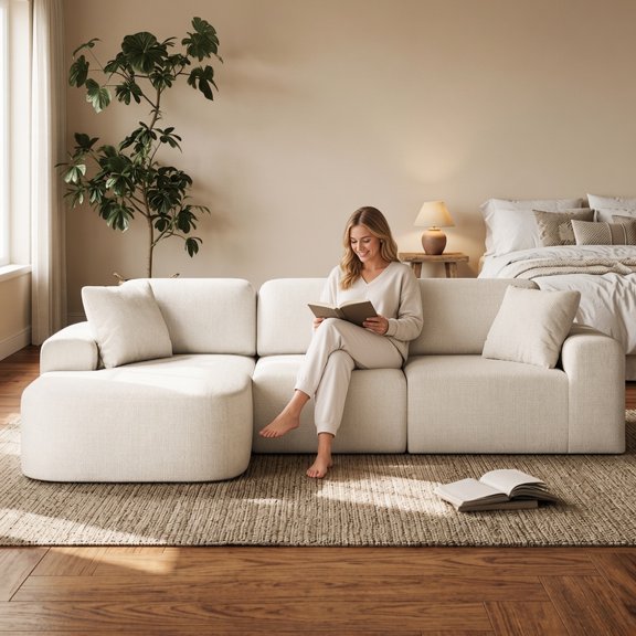 Ultifit 107'' L-Shaped Modular Sectional Couches for Living Room, Modern Woven Upholstery, Boneless Sofa Convertible Design, No Assembly Required, Beige(Left Facing Chaise)