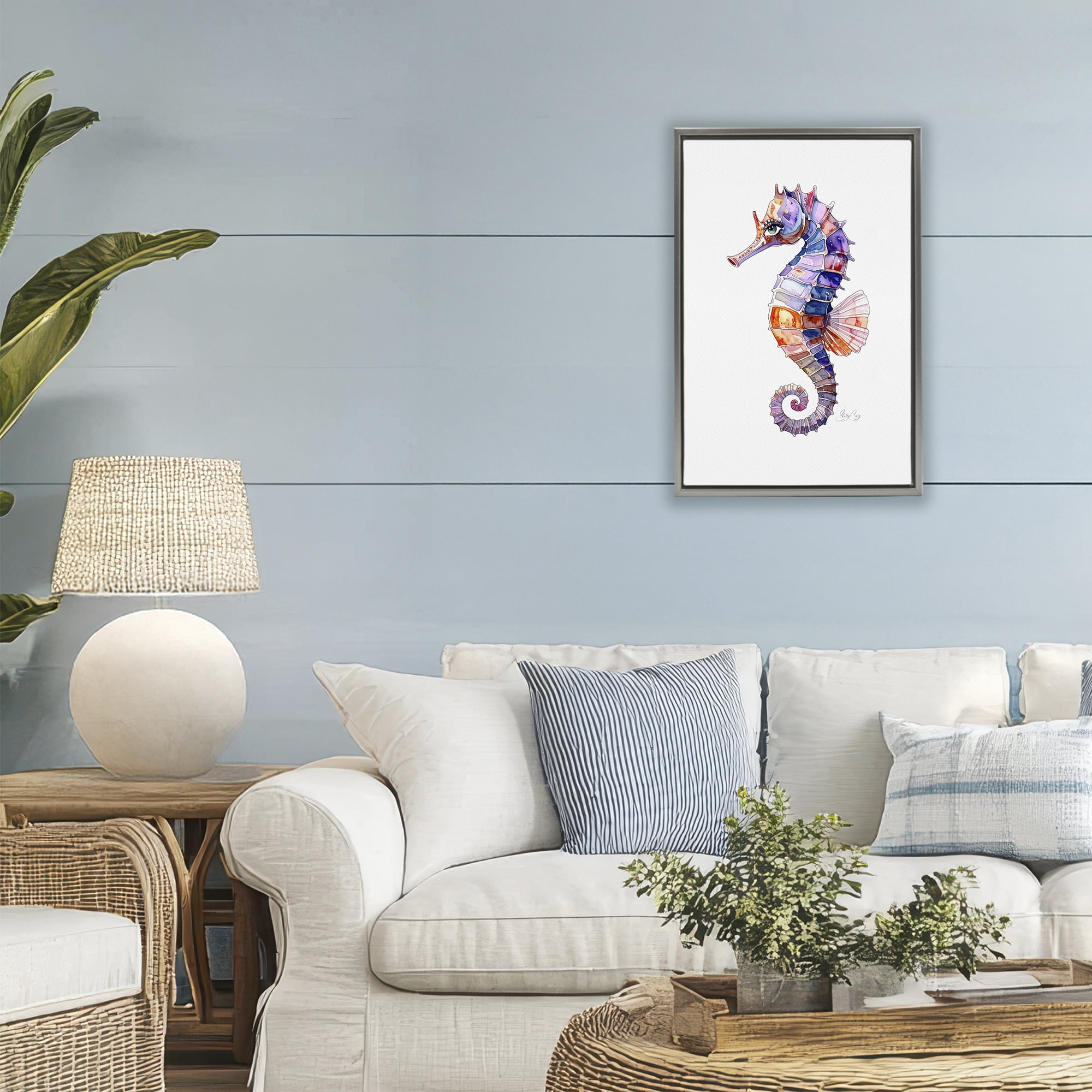 Stupell Industries Sea Whisper Seahorse Gray Framed Floater Canvas Wall Art, design by Shelly Craig