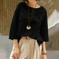 thumbnail image 2 of Enjoytime Button Down Shirts for Women Solid Color Round Neck 3/4 Sleeve Tops Spring Summer Loose Casual Blouses Black XL, 2 of 8