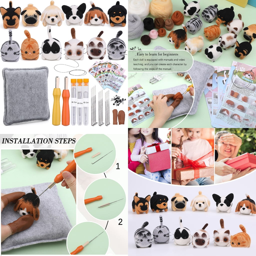 Wool Felting Tool with Needle Instruction Wool Roving Finger Cots Wood HandleAn1ma1Needle Felting Supplies, Beginner Wool Felting Supplies