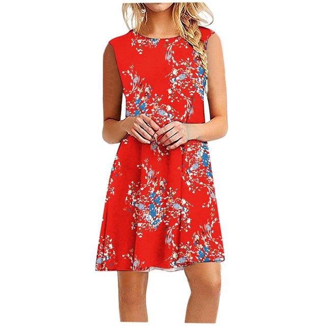 Fankiway Robe Imprimée pour Femmes Mode Décontractée Sans Manches Robe d'Été pour Femmes Liquidation Robes pour Femmes Grande Taille Liquidation