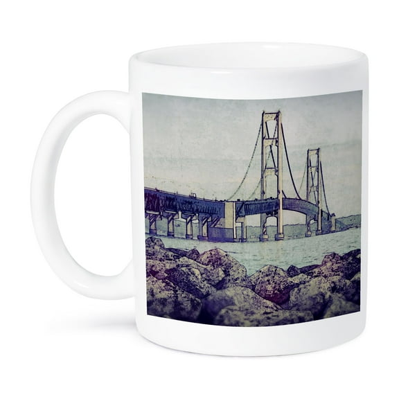 3dRose, Mackinac Bridge - bridge connecting Michigan s Upper and Lower Peninsulas, 15oz Mug