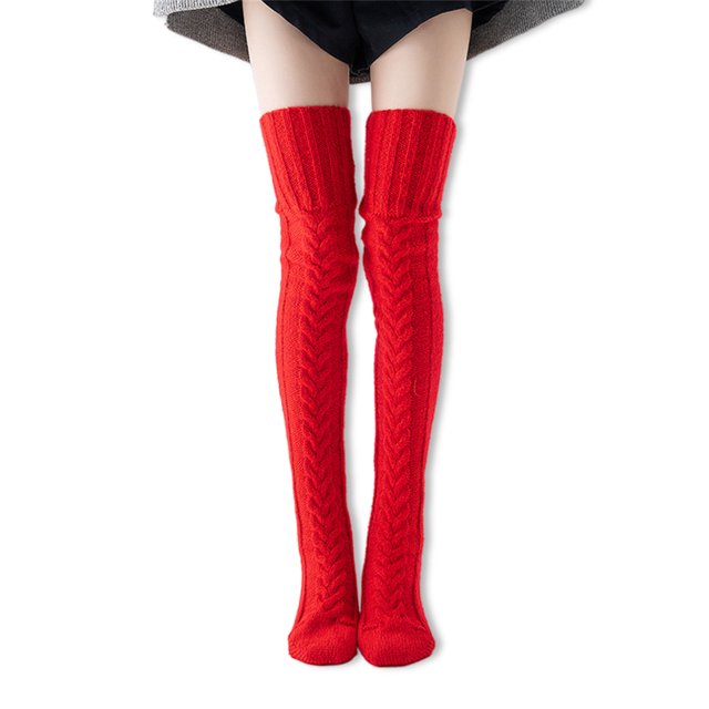 Qarigey 1 par de medias de punto de Color sólido, calcetines altos Keen, calentadores de piernas para mujeres, zapatos, accesorios, medias bonitas de Prendas para la parte inferior del cuerpo Rojo