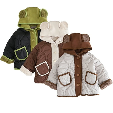 

KYAIGUO Baby Toddler Autumn Padded Cotton Coats Outwear with Bear Ears for Boys Girls 9M-6Y Newborn Hoodies in Cozy 100% Lined Windbreaker Jacket