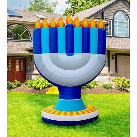Zion Judaica Jumbo 11' ft Hanukkah Inflatable Yard Decoration Lighted Chanukah Themed Menorah Blowup Indoor and Outdoor Holiday Decorations LED Glowing with Air Blower, Tie-Down Stakes Chanukah Décor