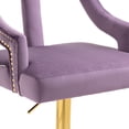 thumbnail image 5 of Kitchen High Bar Chairs with Rivets Detailing Polyester Velvet Bar Stool Chair Set of 1 Height Adjustable Counter Chair with Back Swivel Barstool with Footrest for Counter Kitchen Island(Purple), 5 of 8