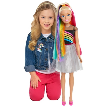 Barbie 28 Inch Best Fashion Friend Rainbow Doll, Blonde Hair with Rainbow Highlights, Kids Toys for Ages 3 Up, Gifts and Presents