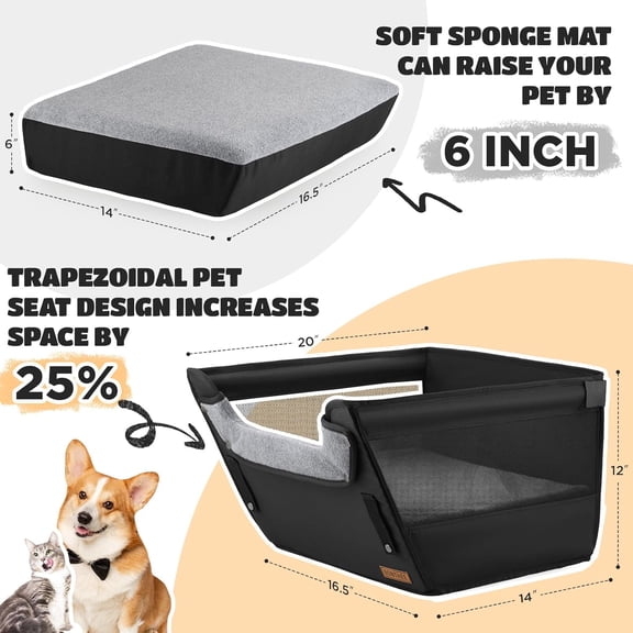 Elevated Dog Car Booster Seat for Dogs & Cats up to 35LB