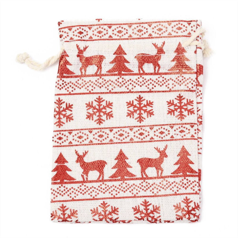 Christmas Theme Cotton Fabric Cloth Bag Drawstring Bags for Christmas Party Snack Gift Ornaments Christmas Themed Pattern 14x10cm