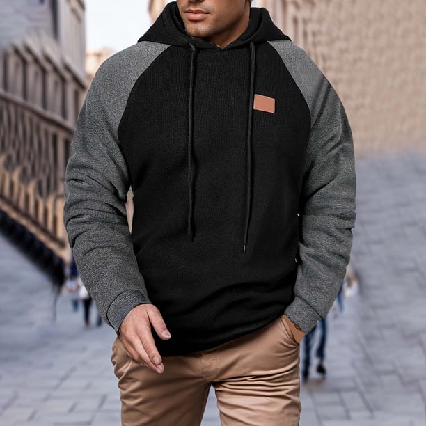pstuiky camisas de manga larga para hombre, Sudadera con capucha y manga larga para hombre, estilo casual, holgada y deportiva, con bloques de color y empalme top de hombre xxl