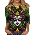 thumbnail image 2 of RKSTN Mardi Gras 3/4 Length Sleeve Womens Tops Oversized Crewneck Carnival Graphic Printed Three Quarter Sleeve T Shirt Women Casual Round Neck Funny Tuesday Carnival Party Loose Short Sleeve Shirt, 2 of 6