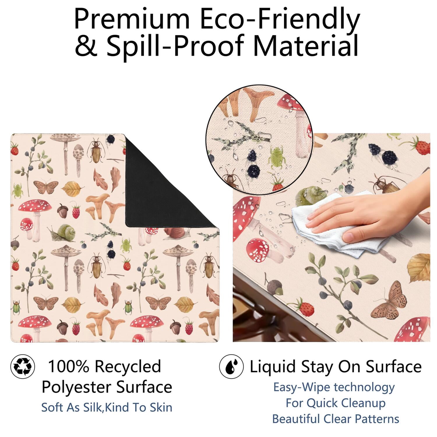 31.5 Inch Square Botanical Table Pad Made of Premium Rubber Material with Anti-Slip Non-Slip Grip and Noise Reducing Features for Board Games Cards