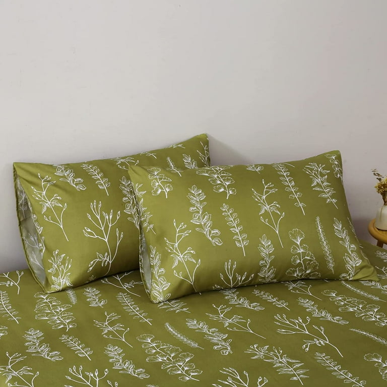 Floral Olive Green Sheets Set Twin Size Premium 100 Microfiber