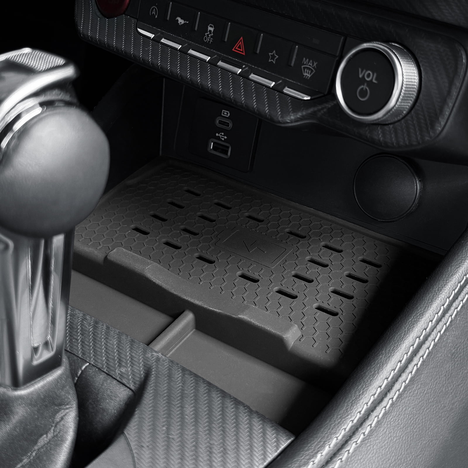 Center Console Wireless Charging Silicone Protective Mat for 2024-2025 Ford Mustang Car Interior Accessories, Black