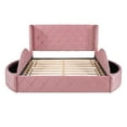 thumbnail image 6 of Queen Size Upholstered Platform Bed, Storage Velvet Bed Frame with Wingback Headboard,1 Big Drawer and 2 Side Storage Stool,Modern Comfy Tufted Bed for Bedroom Guestroom,Pink, 6 of 9