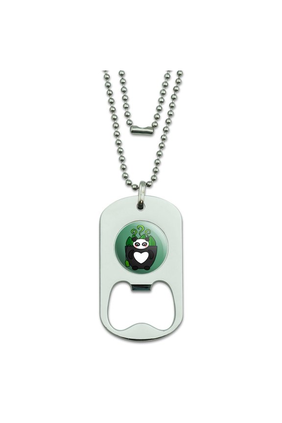 Green Tea in Giant Panda Bear Mug Military Dog Tag Bottle Opener Pendant