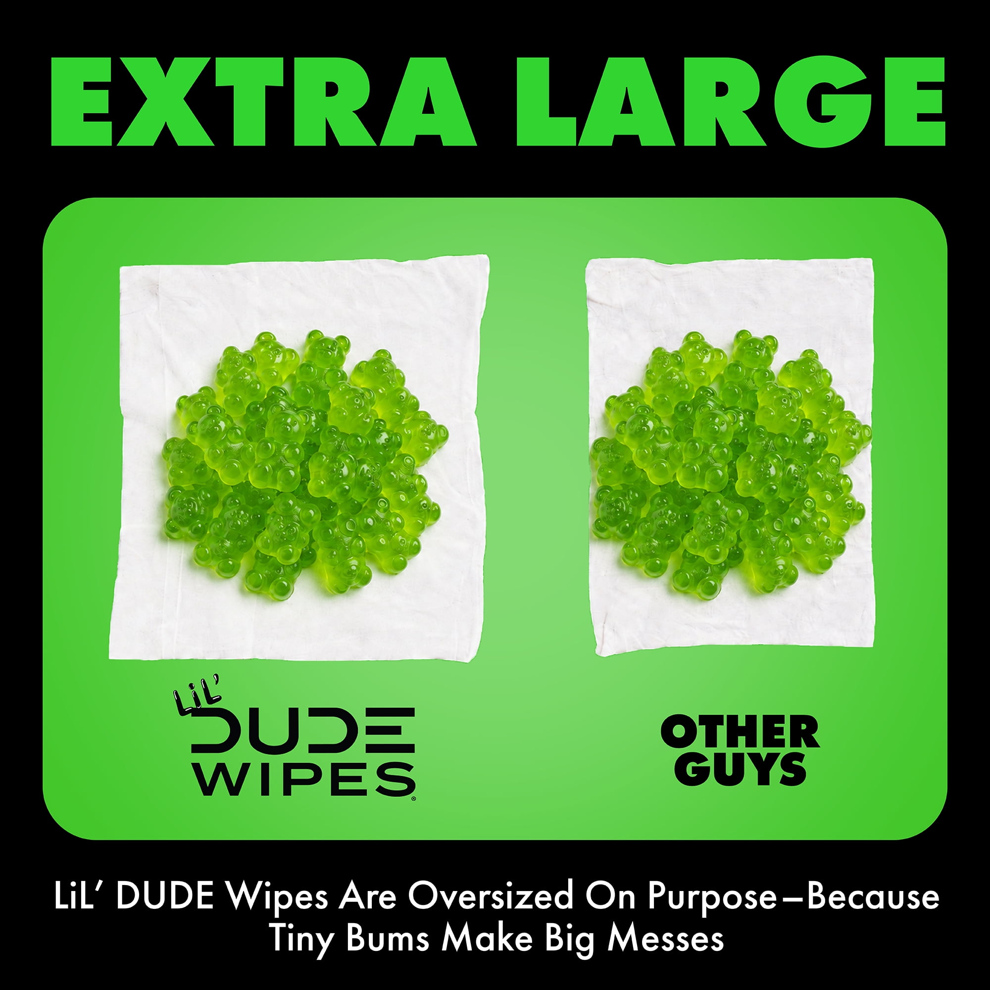 LiL' DUDE Flushable Wipes, Extra Large Gummie Rears Wet Wipes, Gummy Bear Scent, 42 Count, 6 Pack