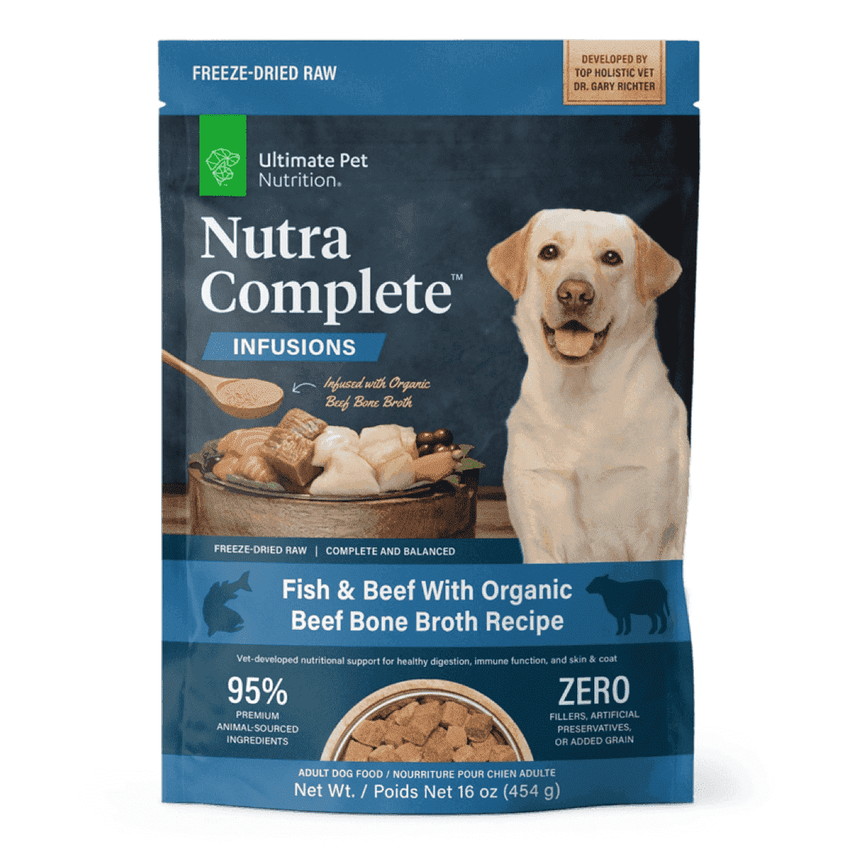 Ultimate Pet Nutrition Nutra Complete Plus Bone Broth Fish & Beef Dog Food 16 oz.