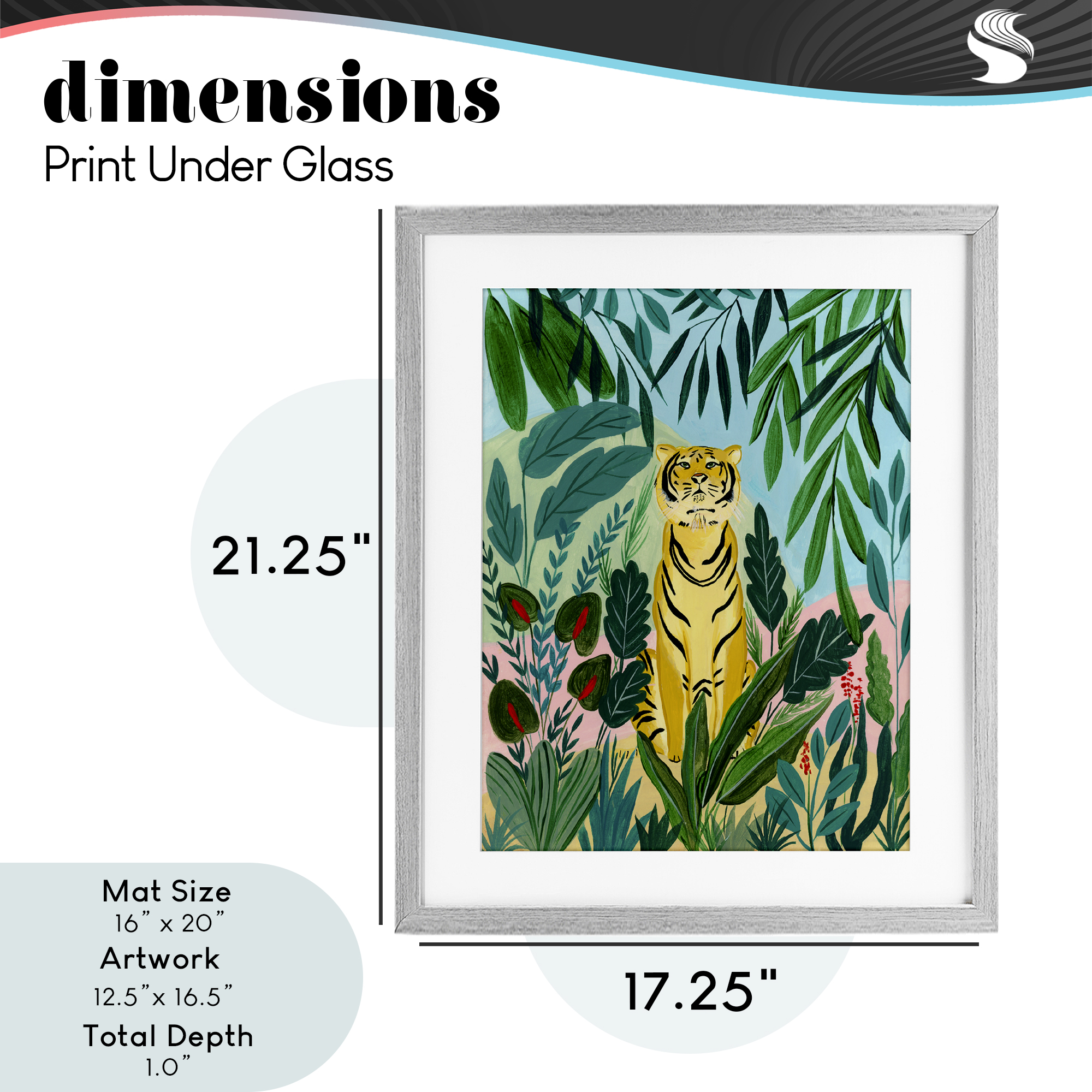 Stoic Tiger Tropical Forest Gray Framed Print Under Glass, design by Nabeela Rumi