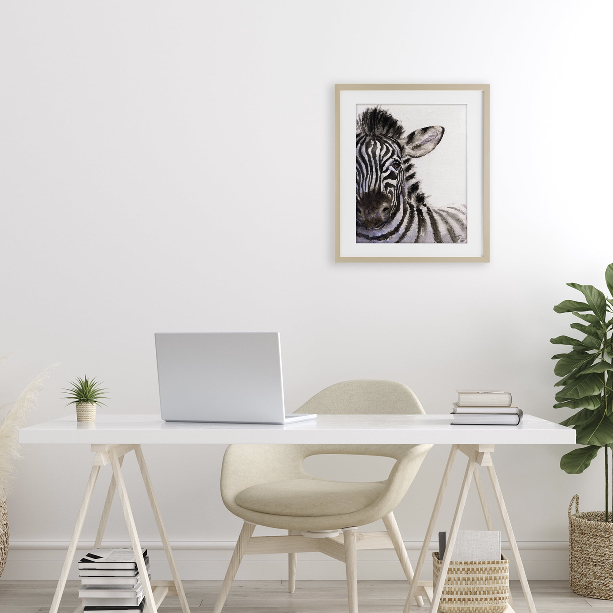 Stupell Industries Zebra Portrait on White Birch Framed Print Under Glass, design by George Dyachenko