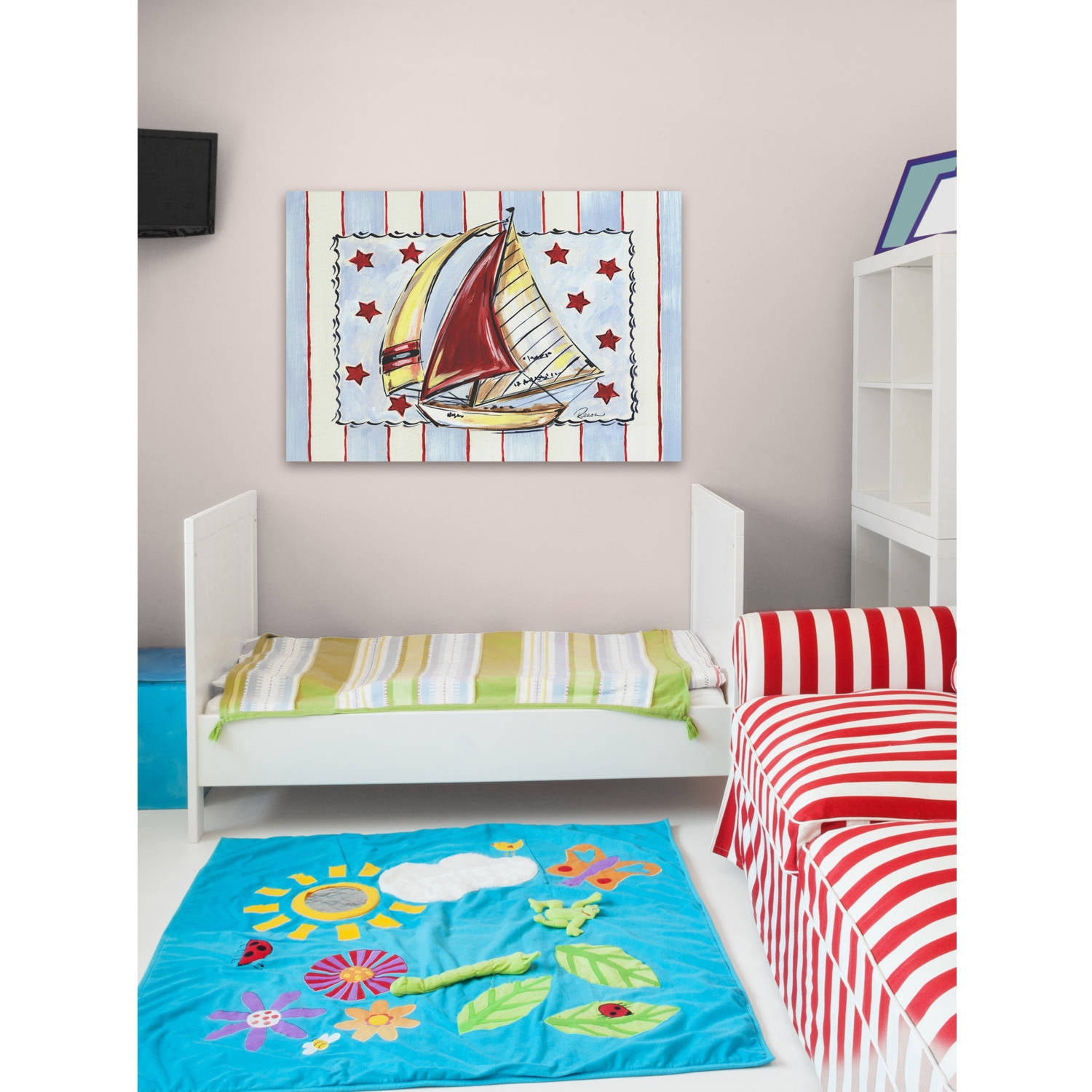 Marmont Hill "Sailboat-Red" by Reesa Qualia Painting Print on Wrapped Canvas