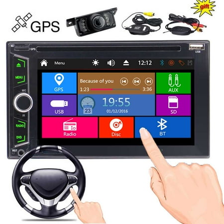 Wireless Rear Camera + EinCar Double Din Car DVD Player in Dash GPS Navigation 2 Din Autoradio Bluetooth FM/AM Radio Tuner Car Deck Audio Video System Automotive Stereo Head Unit Aux USB SD Win (Best Double Din Deck)