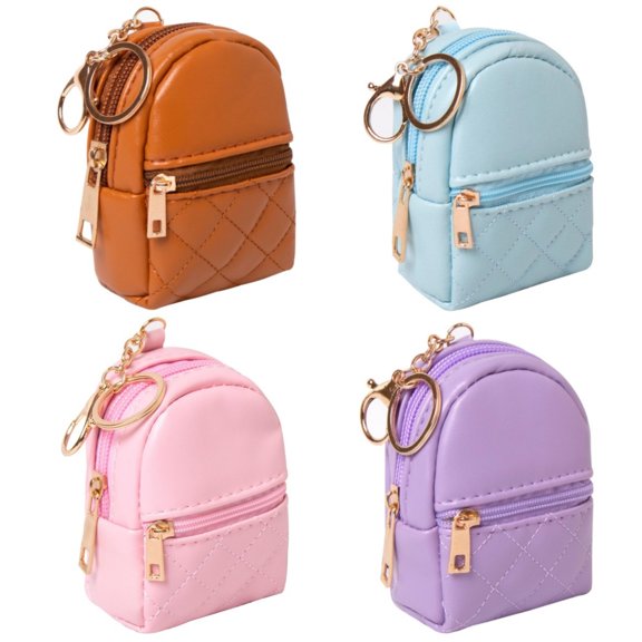 Topboutique Mini Backpack Keychain Small PU Leather Coin Purse with Zipper Cute Cosmetics Bag Portable Makeup Bag Travel Data Cable Organizer Purse for Key Card Lipstick Headset,4 Colors