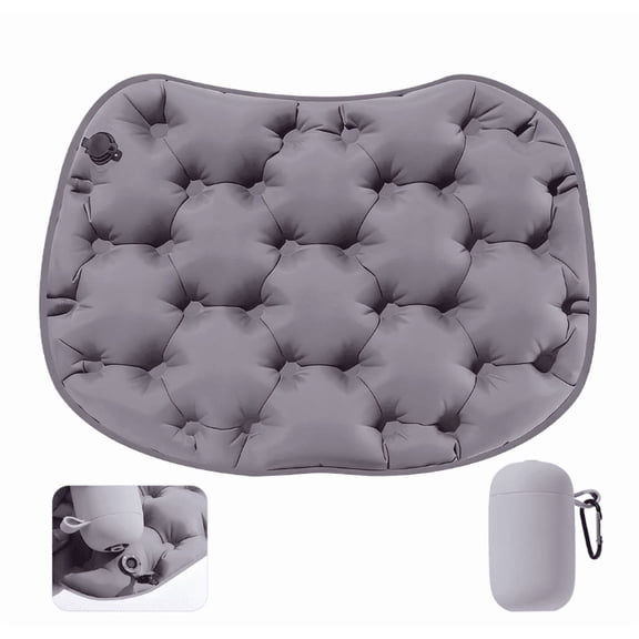 Inflatable Seat Cushion with Air Pump – Portable Travel Cushion for Airplane, Stadium, Hiking, Office, Lightweight Push-Press Air Seat Pad for Long Flights (Gray)