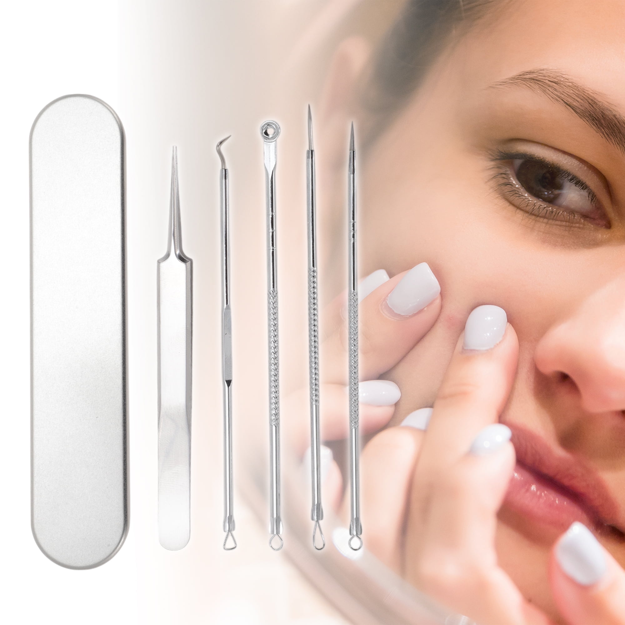 Unique Bargains 5pcs Straight Clamp Pimple Extractor Tool Set Silver Straight Clamp