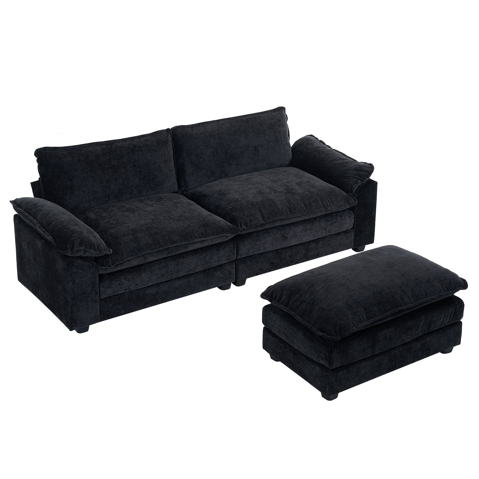 Ktaxon Sectional Sofa L Shaped Couch with Chaise Living Room Sleeper Set, 2 Seats with Chenille and Double Layer Cushions 86" W Black
