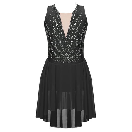CHICTRY Kids Girls Sequins Irregular Hem Ballet Lyrical Dance Dress Sizes 6-14 Black-B 6