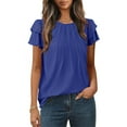 thumbnail image 2 of Women Crewneck Faux Linen T Shirts Casual Tee Tops for Women Ruffle Short Sleeve Loose Fit Pleated Basic Fall Summer Shirts 2025 Clothing Country Concert Y2K, 2 of 8